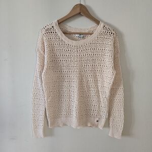 American Eagle Women's Cream Light Peach Crochet Knit Sweater XS